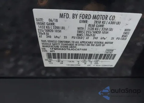 2018 Ford Explorer Sport z USA, uszkodzony, nr VIN 1FM5K8GT6JGC07155